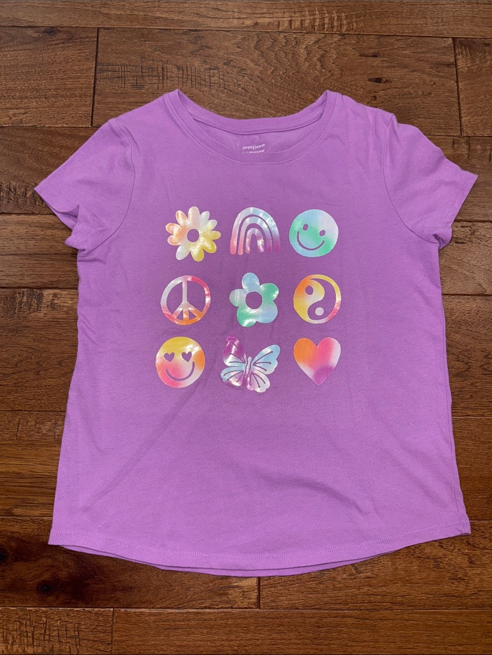 Jumping Beans Girls Softest Tee - Size 10 - Smiley Flowers Rainbow Peace